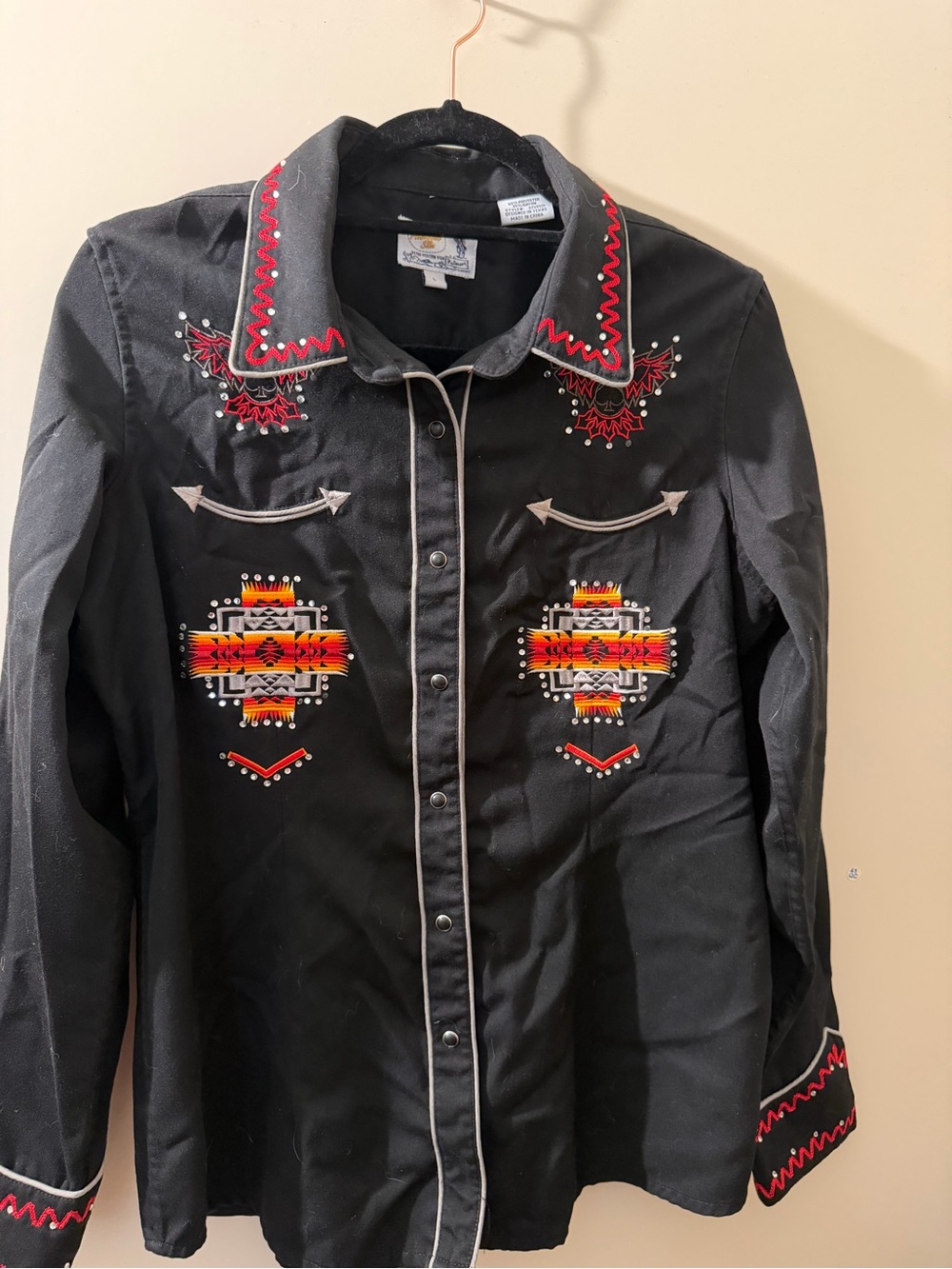 Panhandle Black Western Embroidered Snap-Front Shirt with Red & Orange Accents